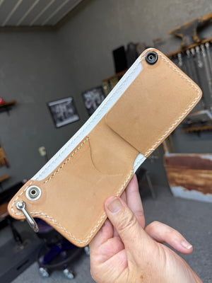 Mini Bifold Leather Chain Wallet - White/Yellow Alligator - Anvil Customs