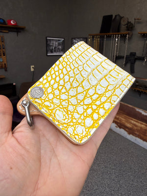 Mini Bifold Leather Chain Wallet - White/Yellow Alligator - Anvil Customs