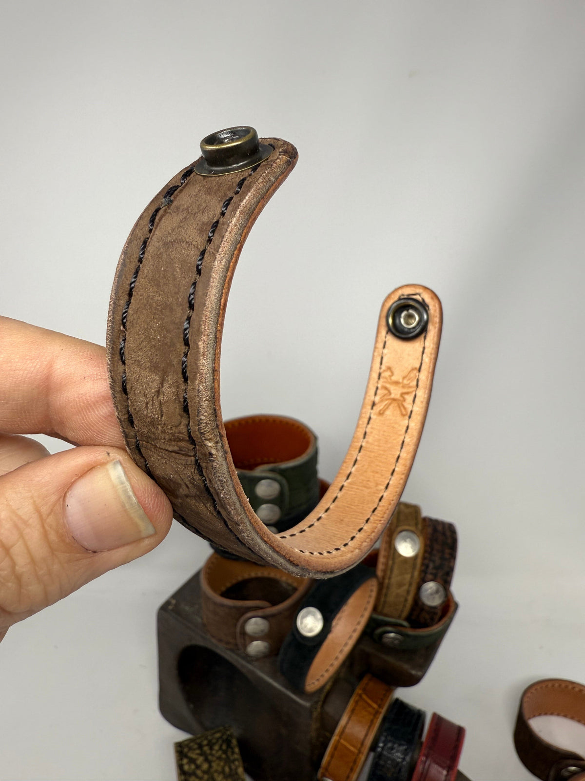 Nubuck Brown Alligator Leather Bracelet / Cuff - Anvil Customs