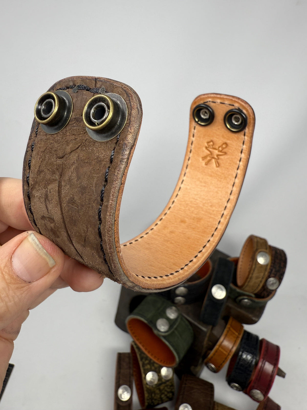 Nubuck Brown Alligator Leather Bracelet / Cuff - Anvil Customs
