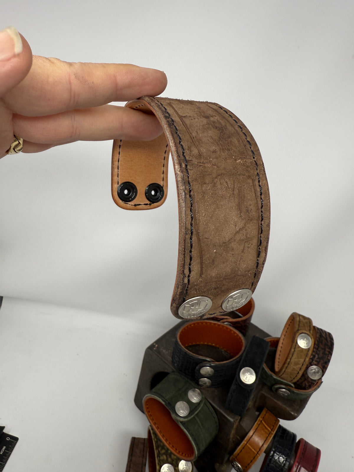Nubuck Brown Alligator Leather Bracelet / Cuff - Anvil Customs