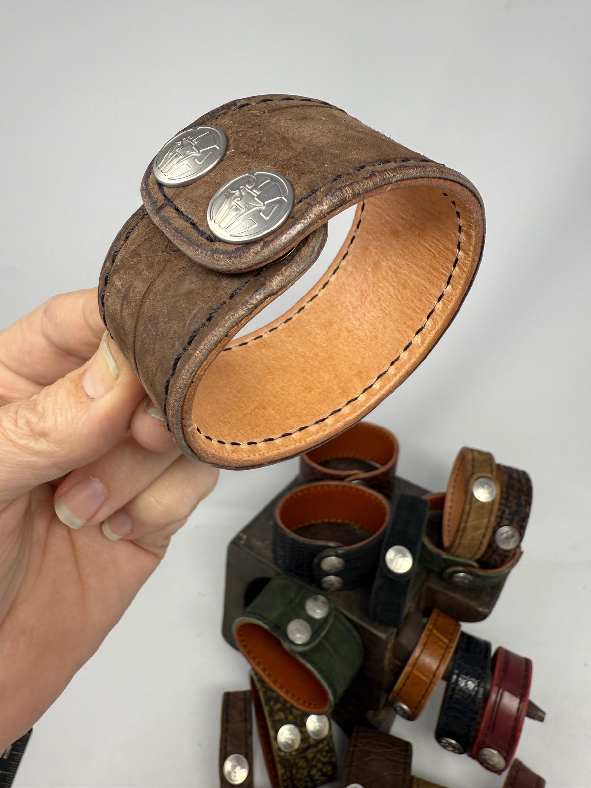 Nubuck Brown Alligator Leather Bracelet / Cuff - Anvil Customs