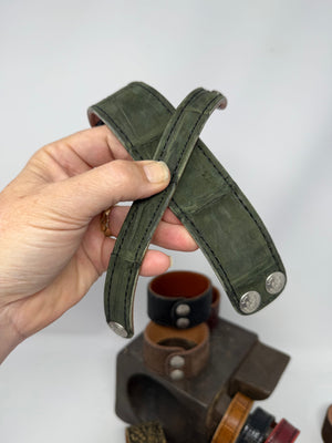 Nubuck Green Alligator Leather Bracelet / Cuff (set of 2) - Anvil Customs