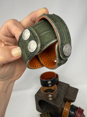 Nubuck Green Alligator Leather Bracelet / Cuff (set of 2) - Anvil Customs