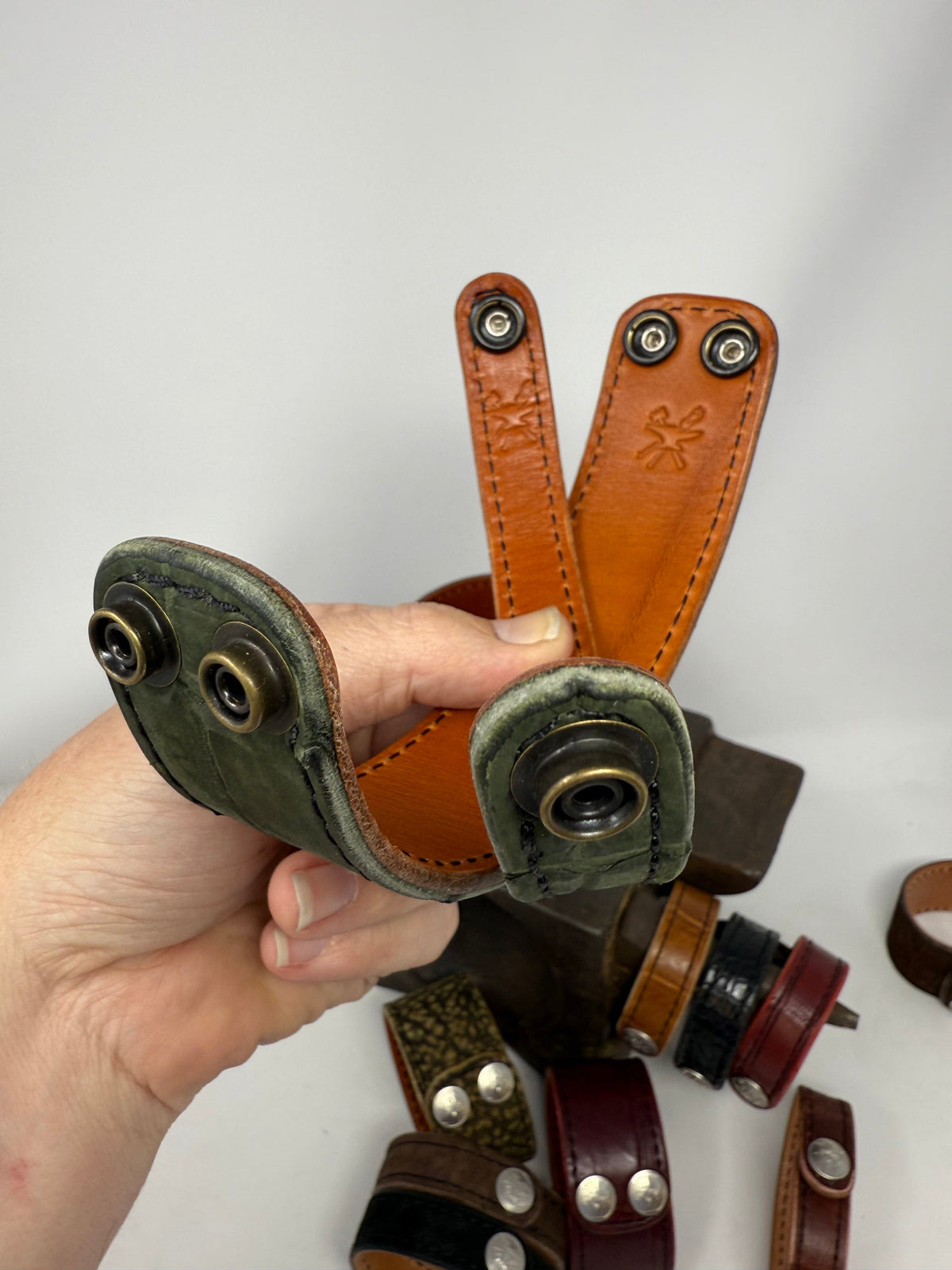 Nubuck Green Alligator Leather Bracelet / Cuff (set of 2) - Anvil Customs