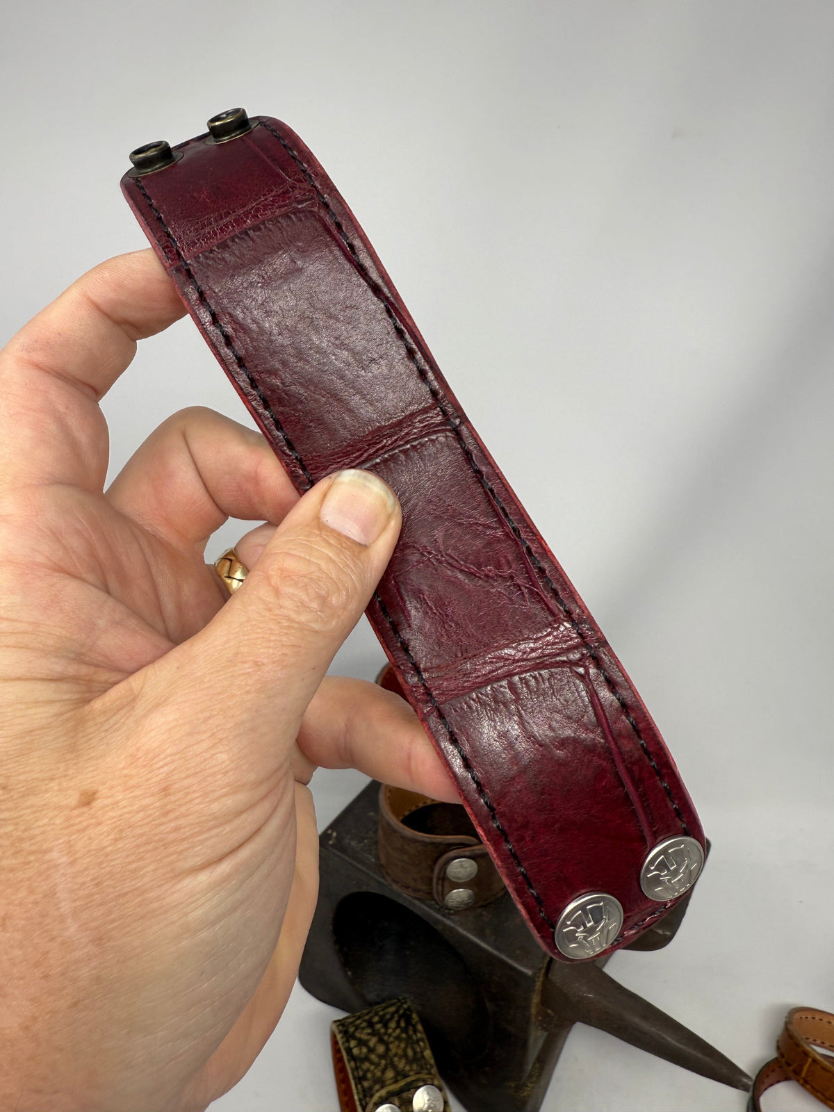 Oxblood Gator Leather Bracelet / Cuff - Anvil Customs