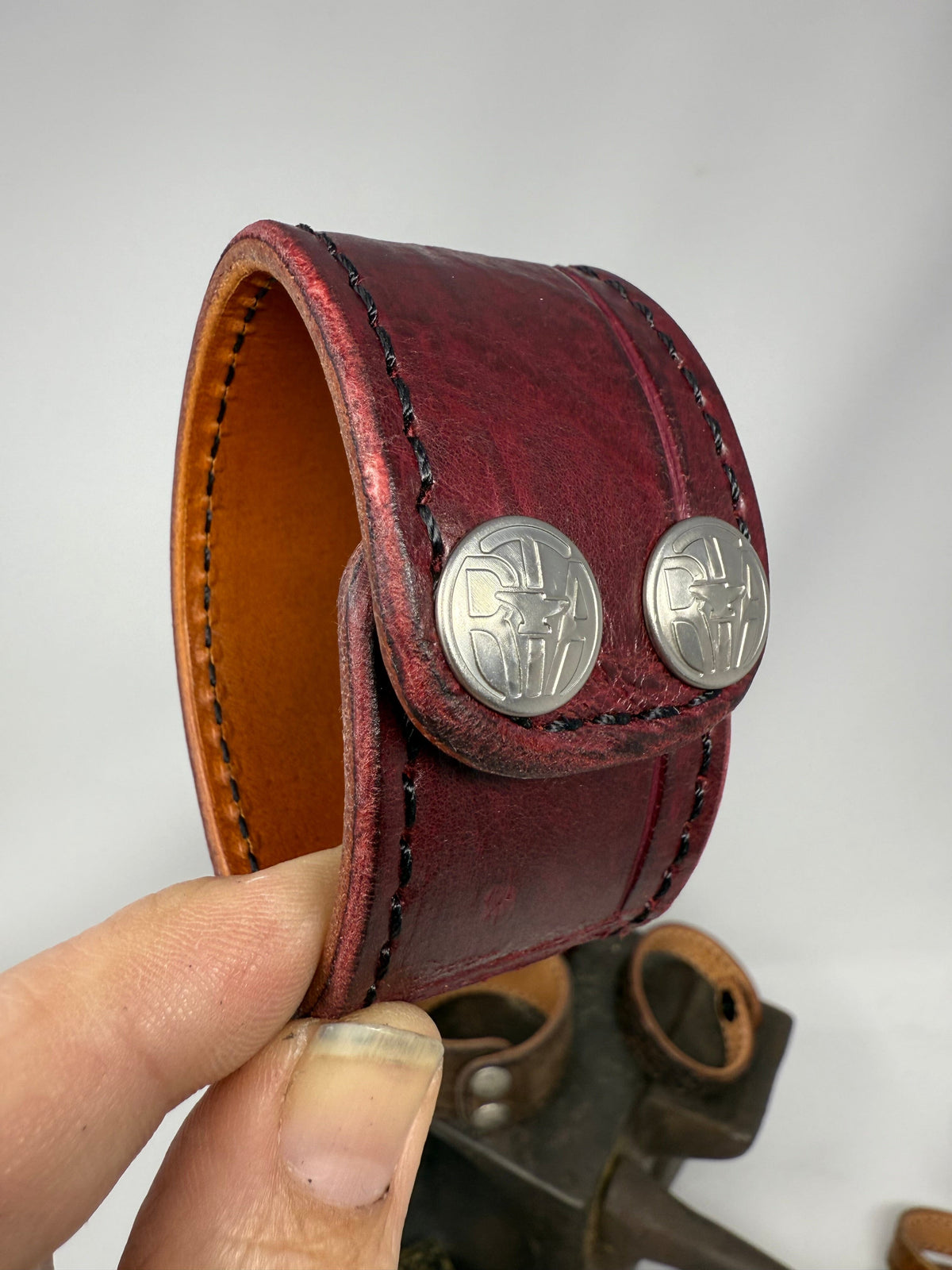 Oxblood Gator Leather Bracelet / Cuff - Anvil Customs