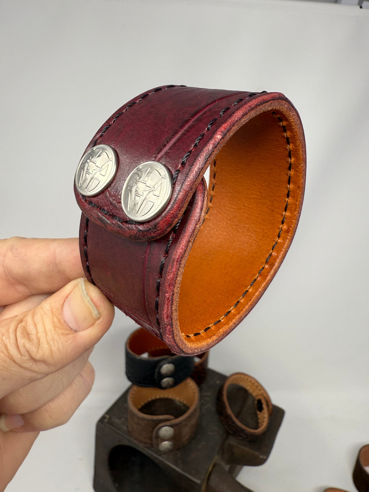 Oxblood Gator Leather Bracelet / Cuff - Anvil Customs