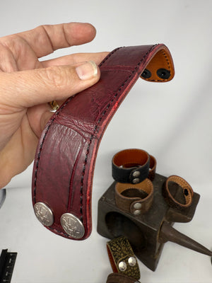 Oxblood Gator Leather Bracelet / Cuff - Anvil Customs
