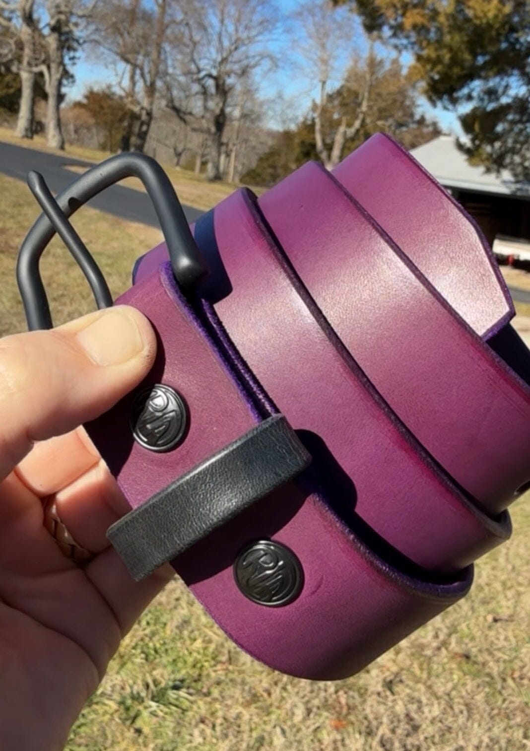 Purple Leather Belt - Hermann Oak Cowhide - Anvil Customs