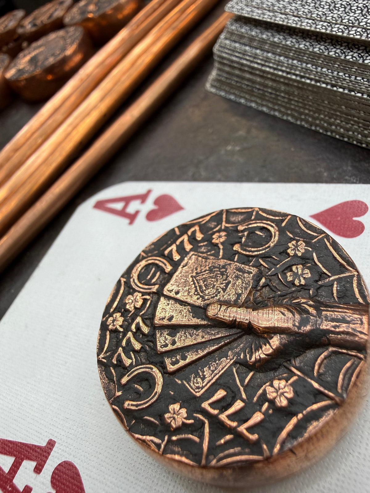 RTAnvil Original “Dead Man’s Hand” Copper Poker Card Guard - Anvil Customs
