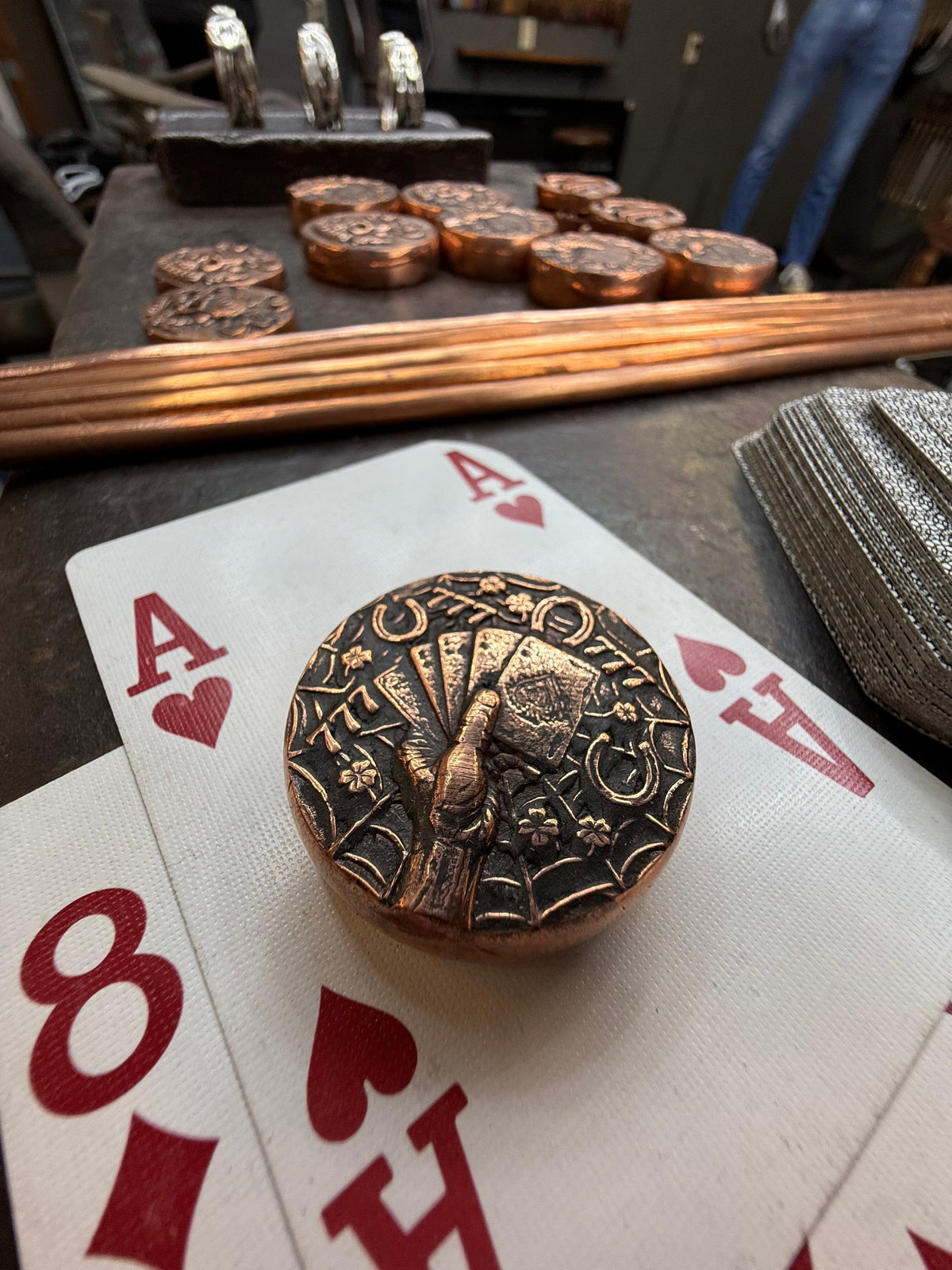 RTAnvil Original “Dead Man’s Hand” Copper Poker Card Guard - Anvil Customs