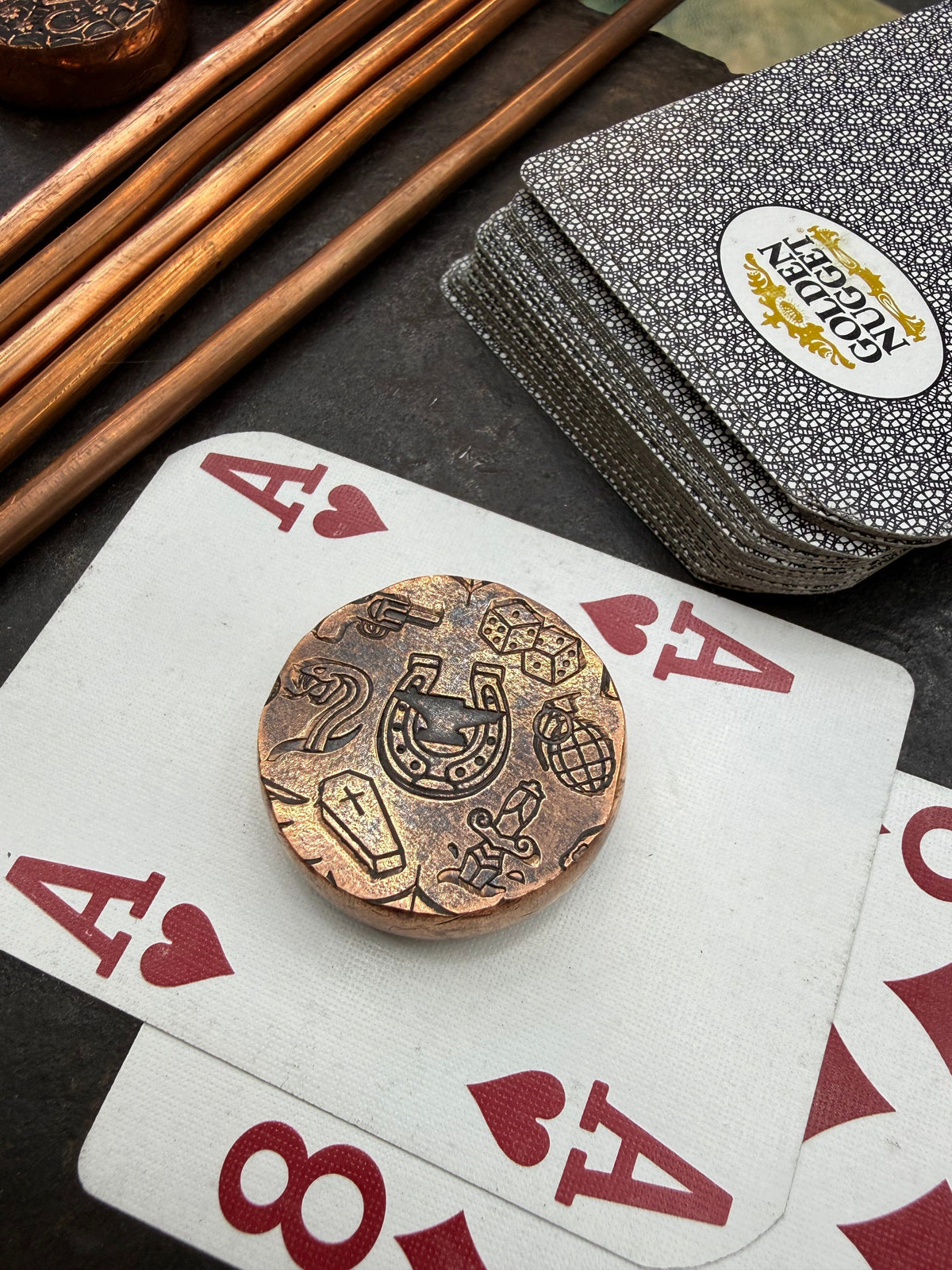 RTAnvil Original “Dead Man’s Hand” Copper Poker Card Guard - Anvil Customs