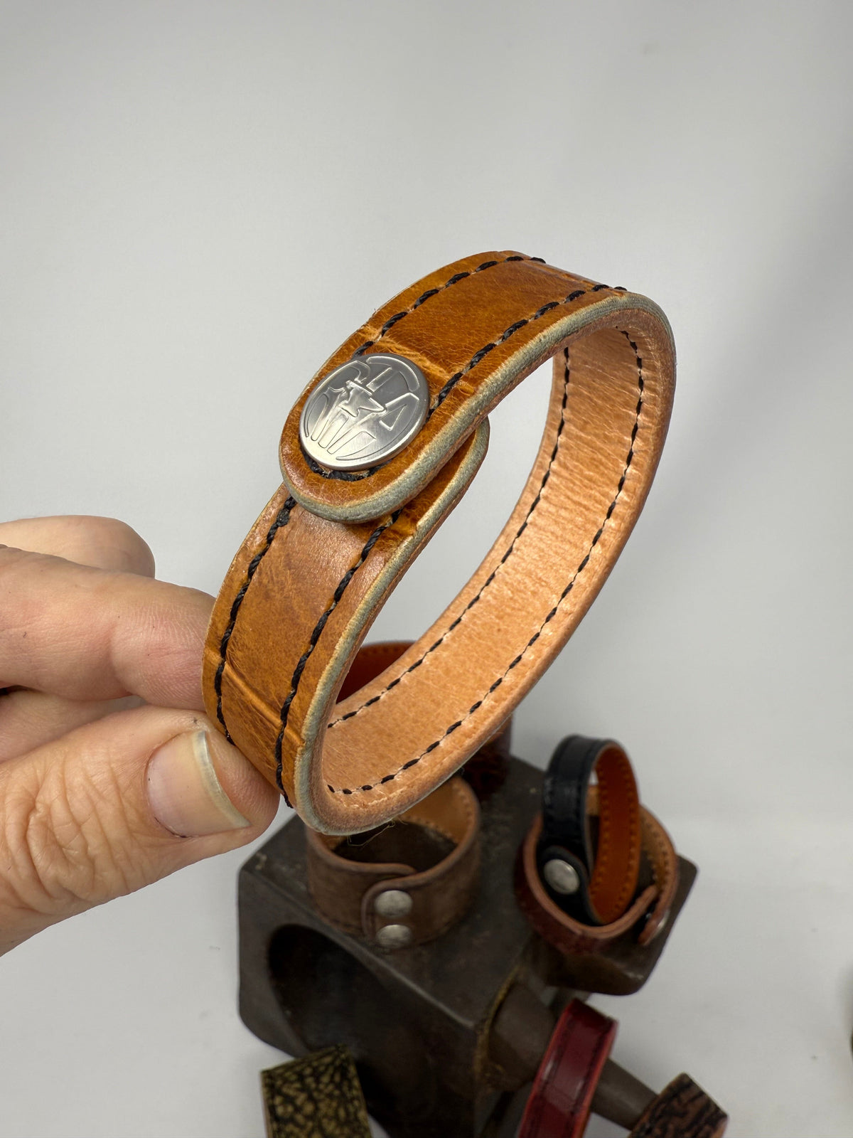 SaddleTan Alligator Leather Bracelet / Cuff - Anvil Customs