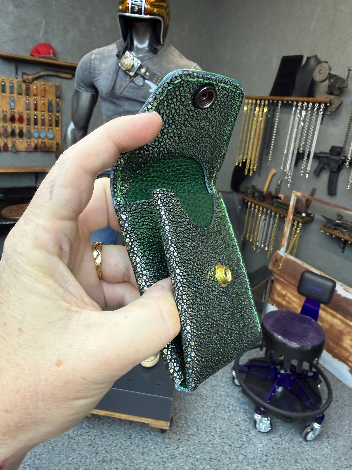 Sarasota Wallet - Metallic Emerald Stingray - Anvil Customs