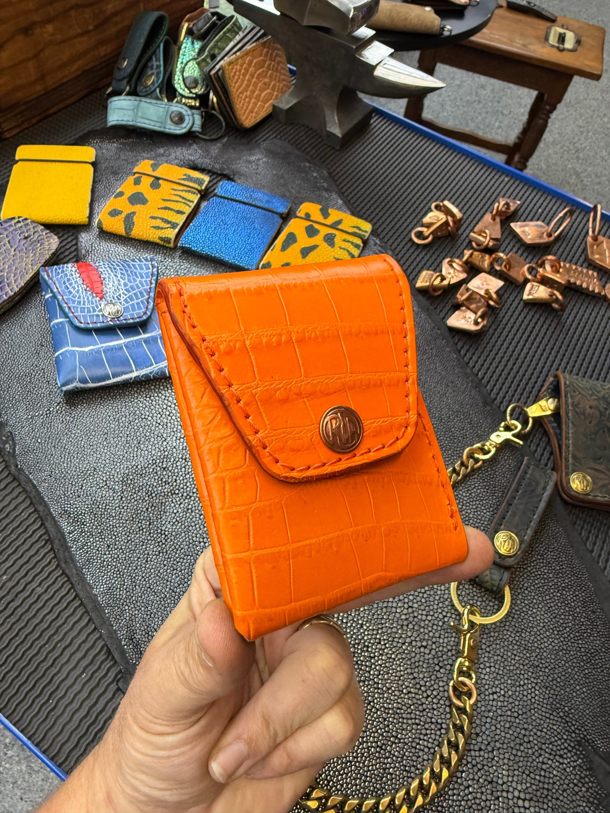 Sarasota Wallet - Orange Crocodile - Anvil Customs