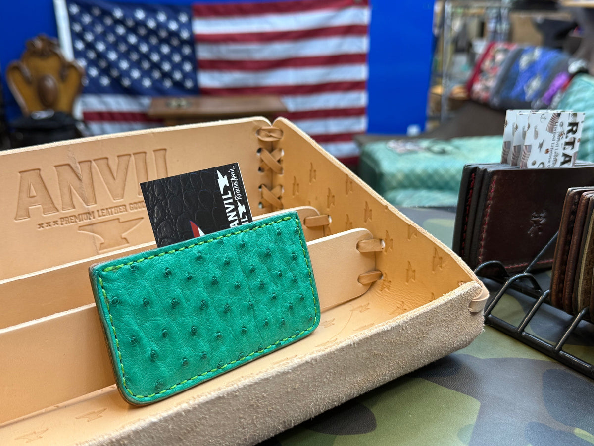 Single Pocket Card Wallet - Green Ostrich - Anvil Customs