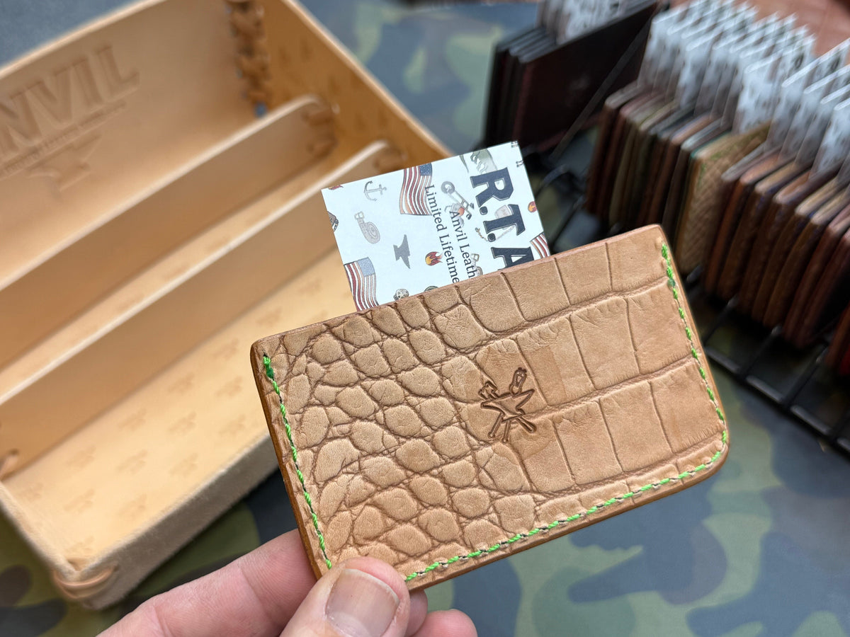 Single Pocket Card Wallet - Green Ostrich - Anvil Customs