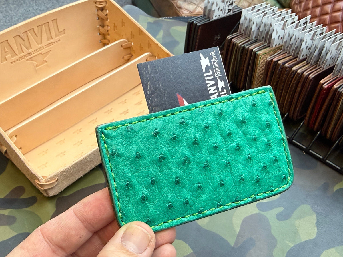 Single Pocket Card Wallet - Green Ostrich - Anvil Customs