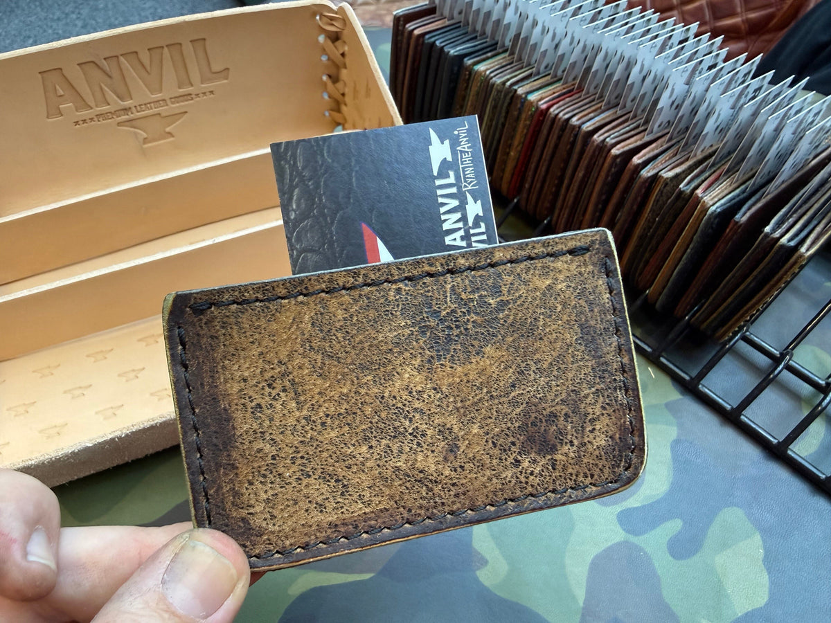 Single Pocket Card Wallet - Nubuck Blue Alligator - Anvil Customs