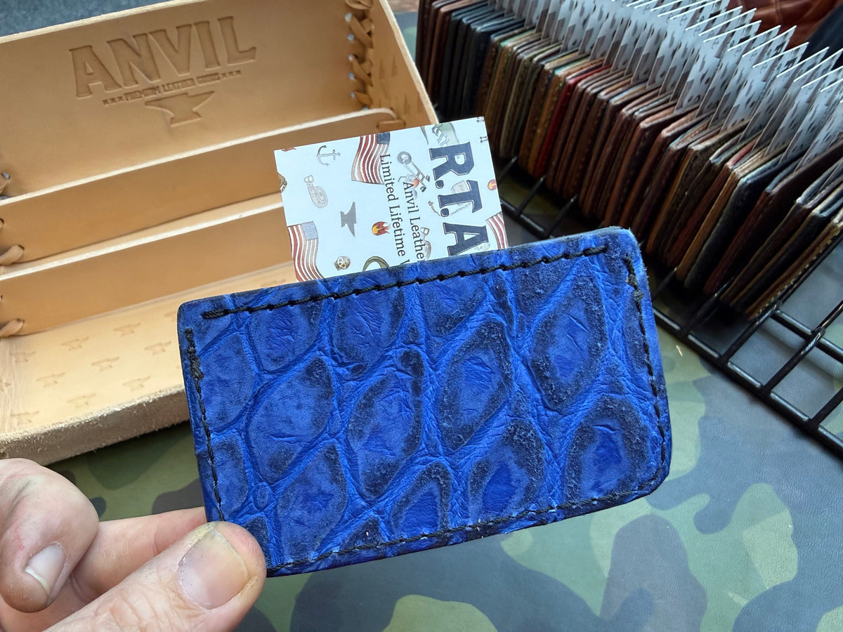 Single Pocket Card Wallet - Nubuck Blue Alligator - Anvil Customs