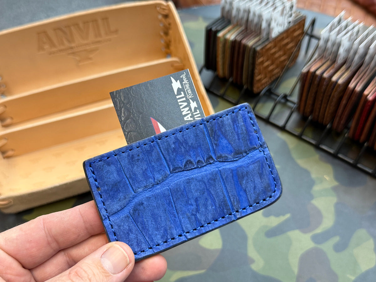 Single Pocket Card Wallet - Nubuck Blue Alligator - Anvil Customs