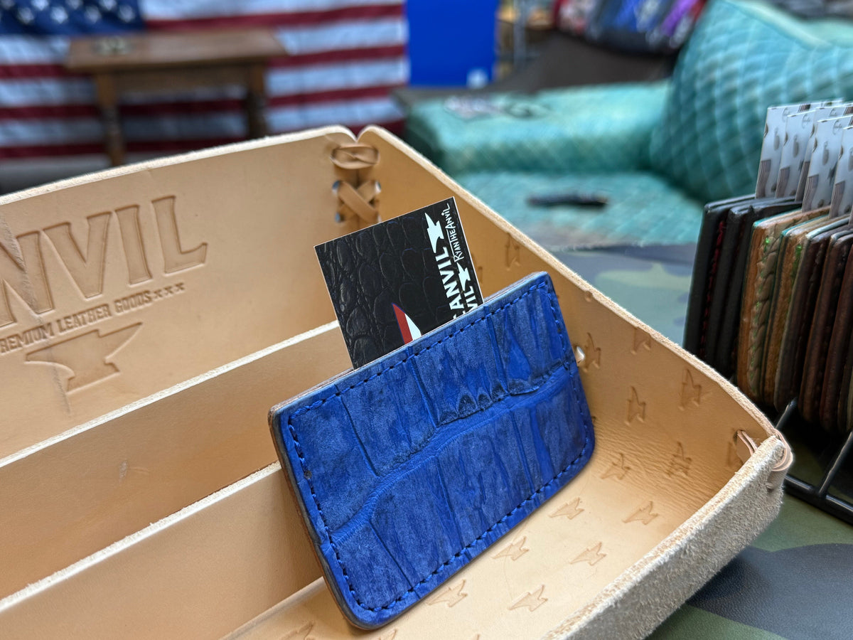 Single Pocket Card Wallet - Nubuck Blue Alligator - Anvil Customs