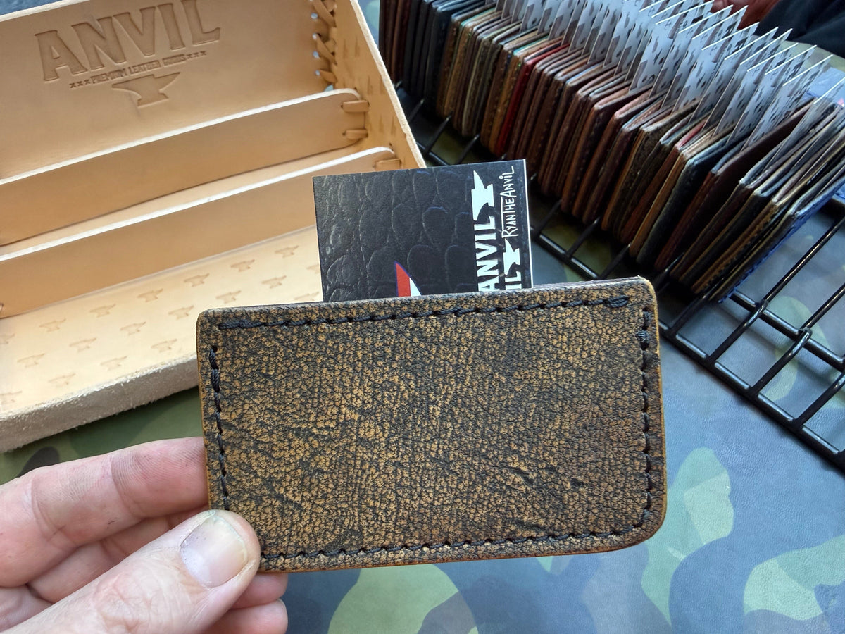 Single Pocket Card Wallet - SaddleTan Cape Buffalo - Anvil Customs