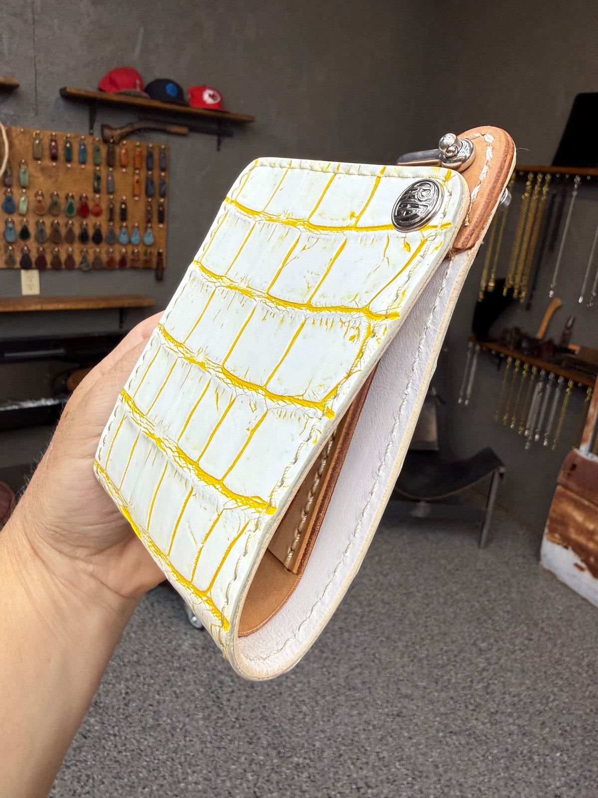 Standard Bifold Chain Wallet - White/Yellow Alligator - Anvil Customs