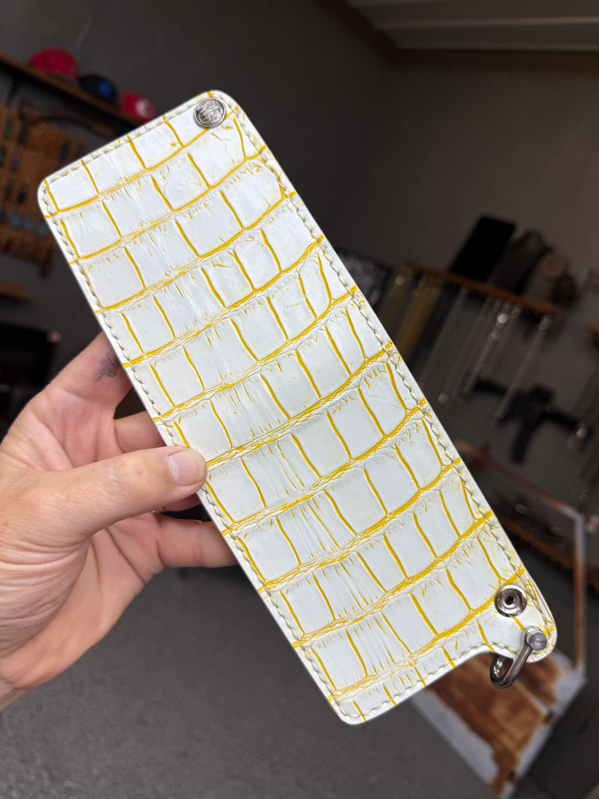 Standard Bifold Chain Wallet - White/Yellow Alligator - Anvil Customs