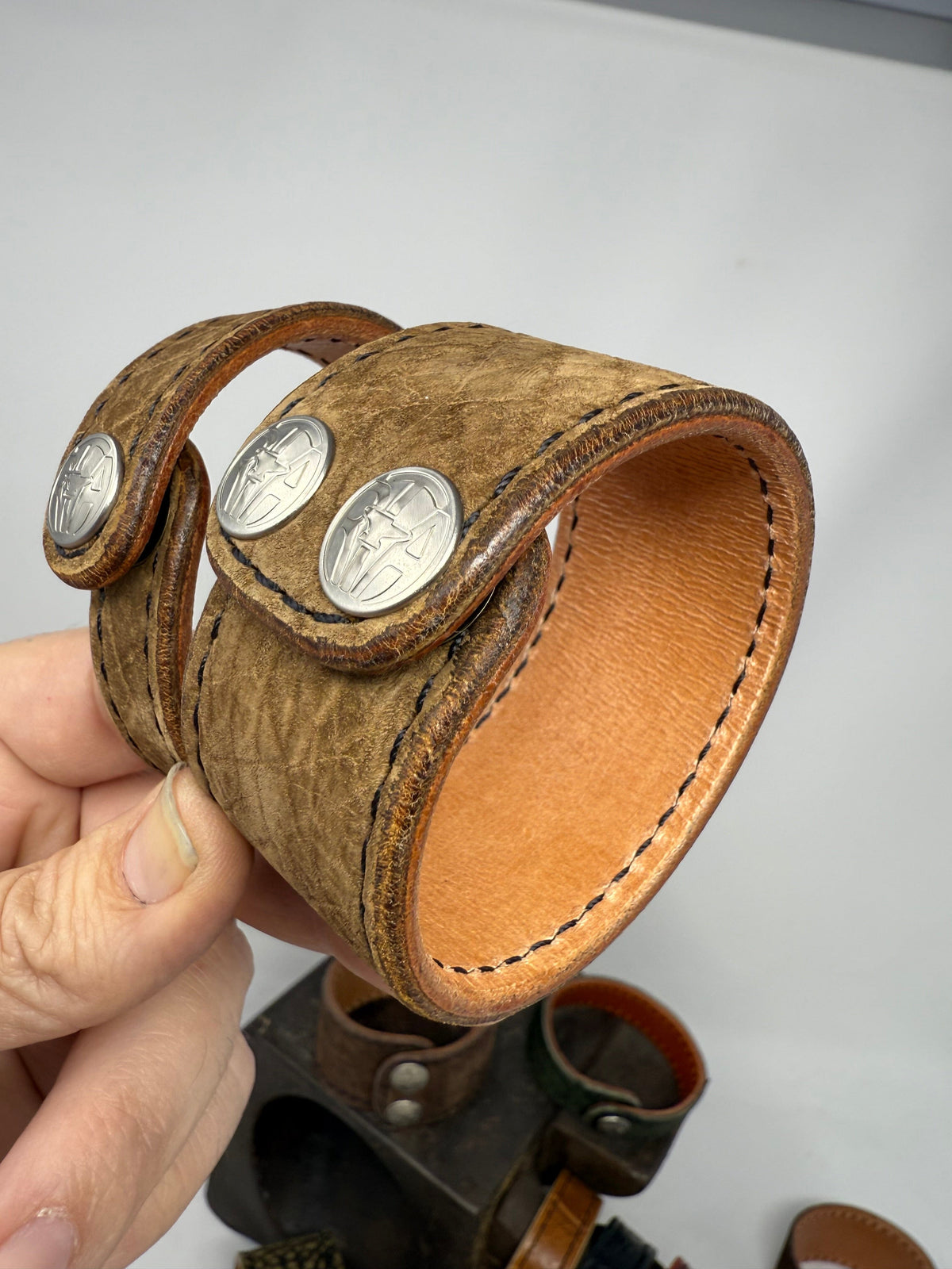 Tan Hippo (2x) Leather Bracelet / Cuff Set - Anvil Customs