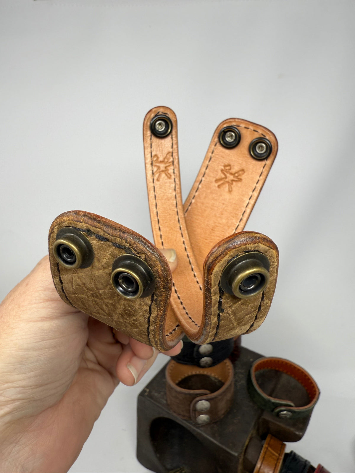 Tan Hippo (2x) Leather Bracelet / Cuff Set - Anvil Customs