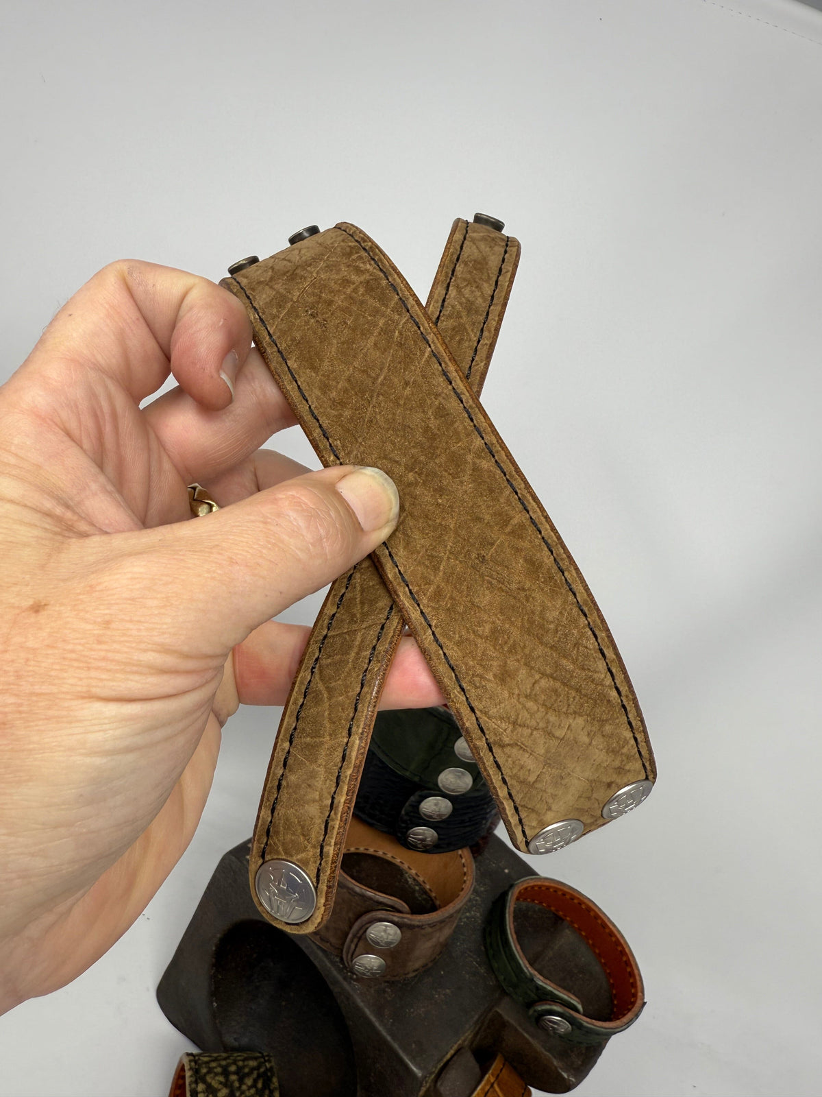 Tan Hippo (2x) Leather Bracelet / Cuff Set - Anvil Customs