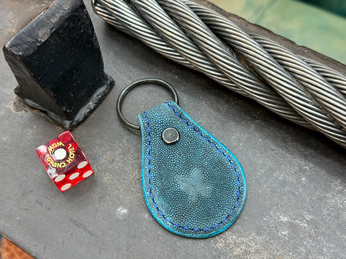 Teardrop Leather Key Fob - Antique Turquoise Elephant - Anvil Customs