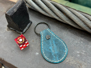 Teardrop Leather Key Fob - Antique Turquoise Elephant - Anvil Customs