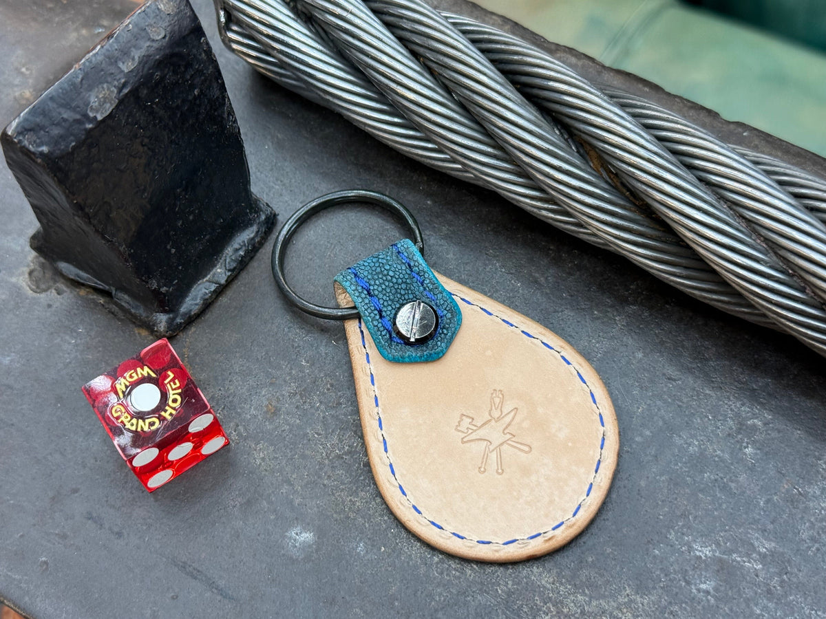 Teardrop Leather Key Fob - Antique Turquoise Elephant - Anvil Customs