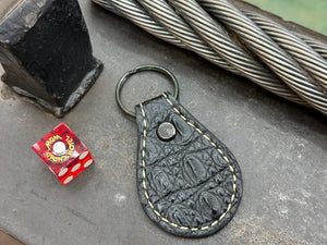 Teardrop Leather Key Fob - Black Alligator - Anvil Customs