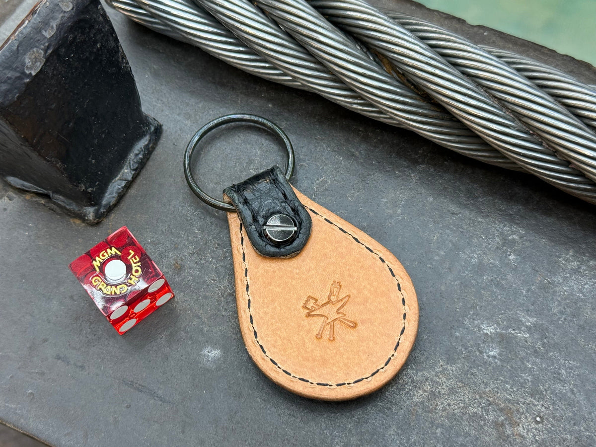 Teardrop Leather Key Fob - Black Alligator - Anvil Customs
