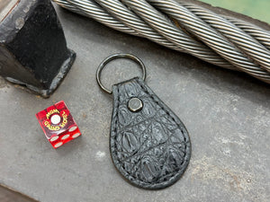 Teardrop Leather Key Fob - Black Alligator - Anvil Customs