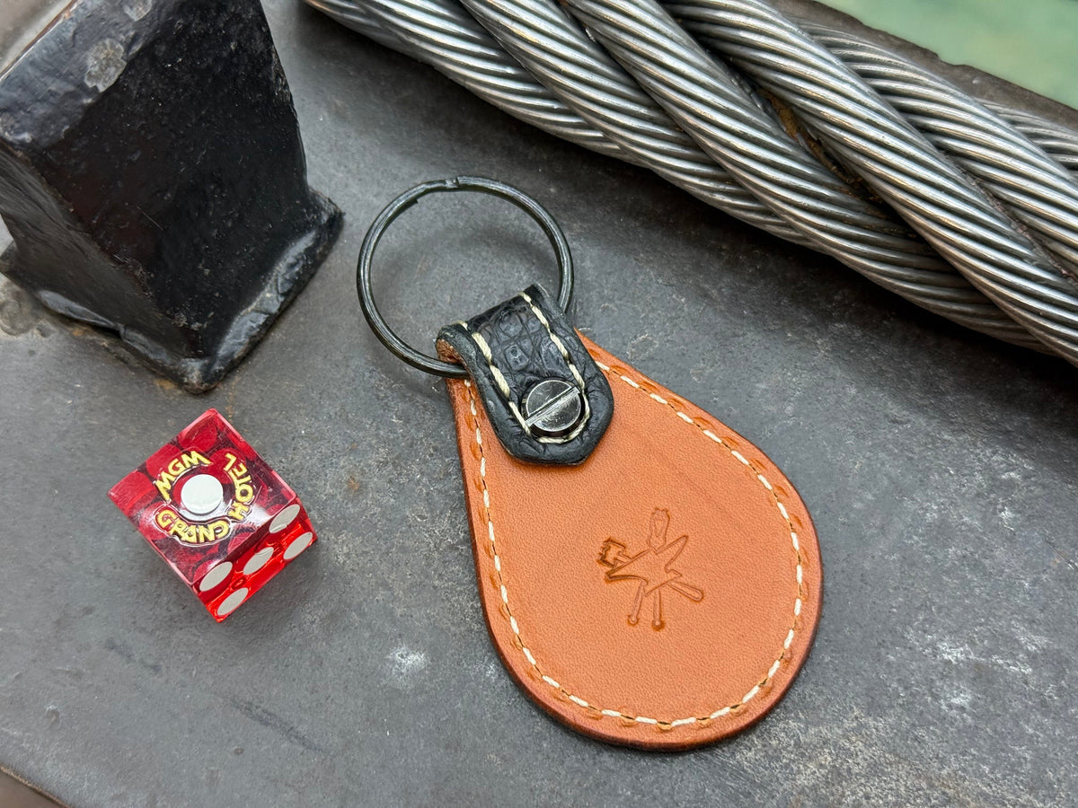 Teardrop Leather Key Fob - Black Alligator - Anvil Customs