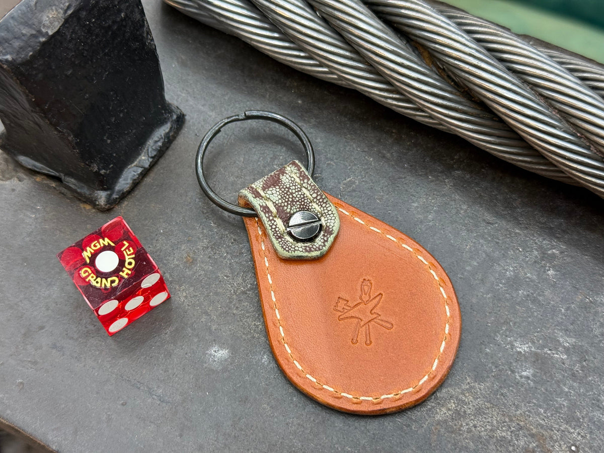 Teardrop Leather Key Fob - Chocolate Mint Elephant - Anvil Customs