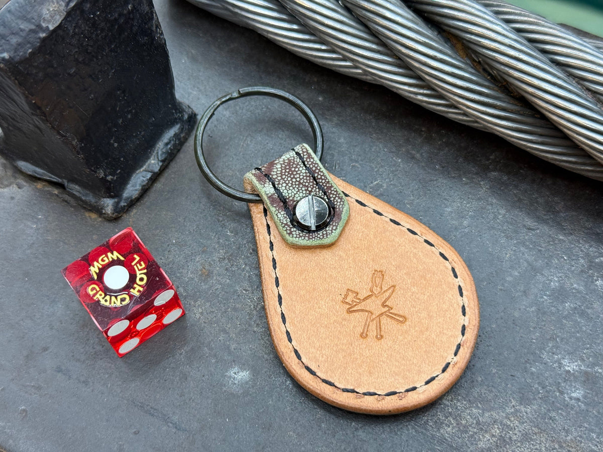 Teardrop Leather Key Fob - Chocolate Mint Elephant - Anvil Customs