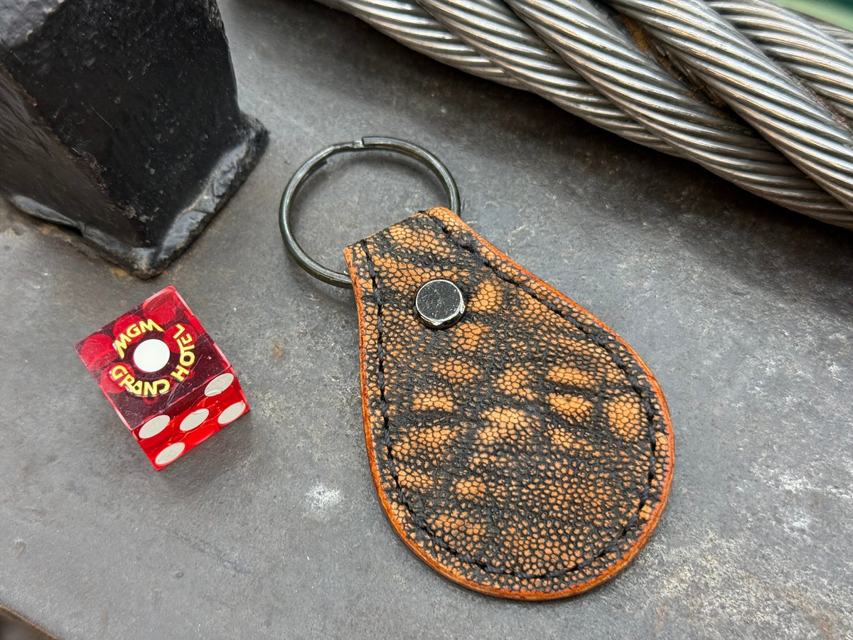 Teardrop Leather Key Fob - Cognac Elephant - Anvil Customs