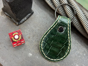Teardrop Leather Key Fob - Gloss Green Alligator - Anvil Customs