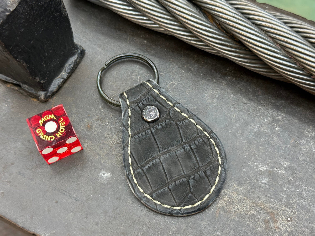 Teardrop Leather Key Fob - Matte Black Alligator - Anvil Customs