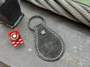 Teardrop Leather Key Fob - Matte Black Alligator - Anvil Customs