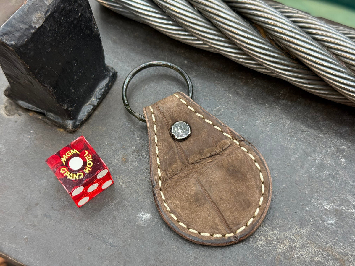 Teardrop Leather Key Fob - Nubuck Brown Alligator - Anvil Customs