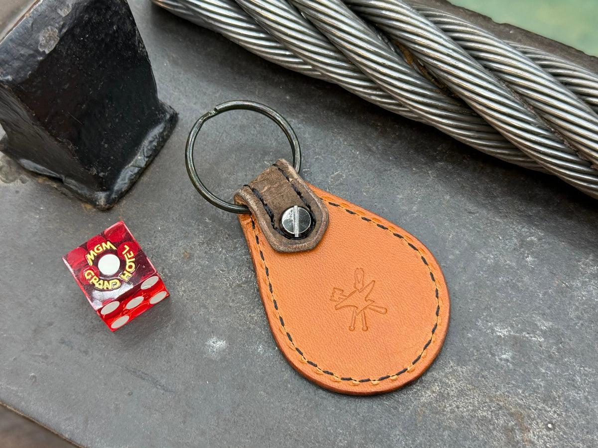 Teardrop Leather Key Fob - Nubuck Brown Alligator - Anvil Customs