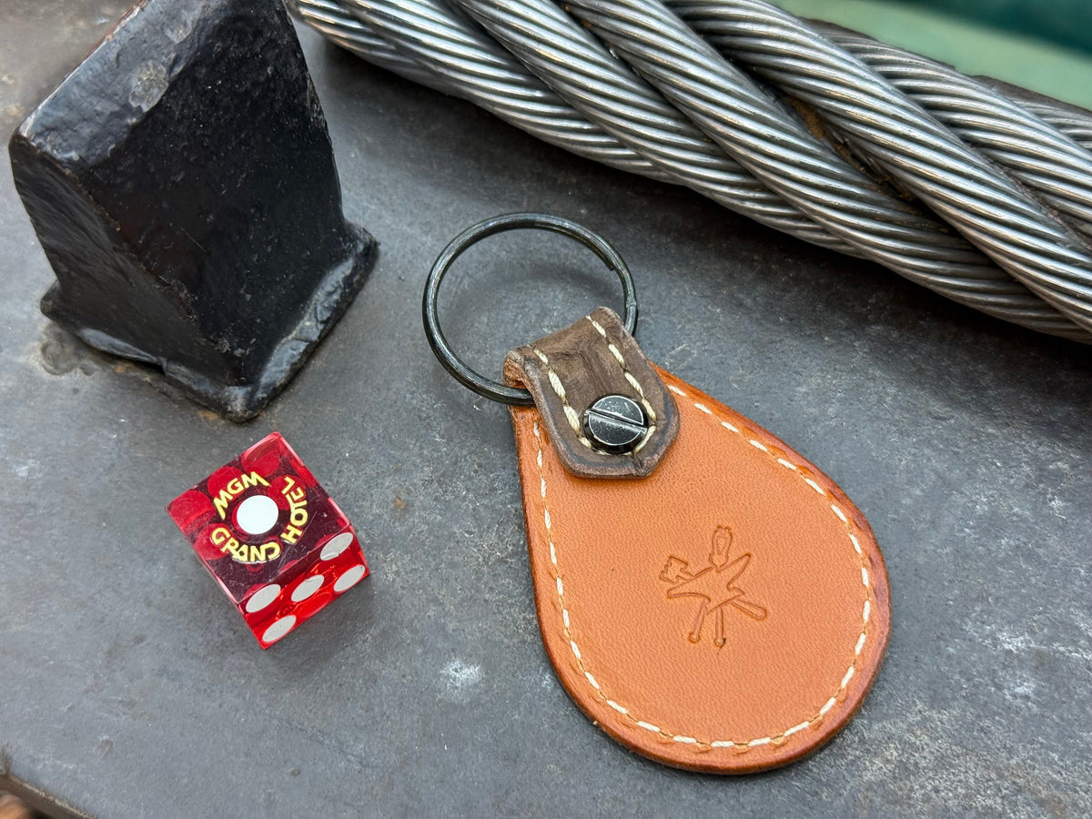 Teardrop Leather Key Fob - Nubuck Brown Alligator - Anvil Customs