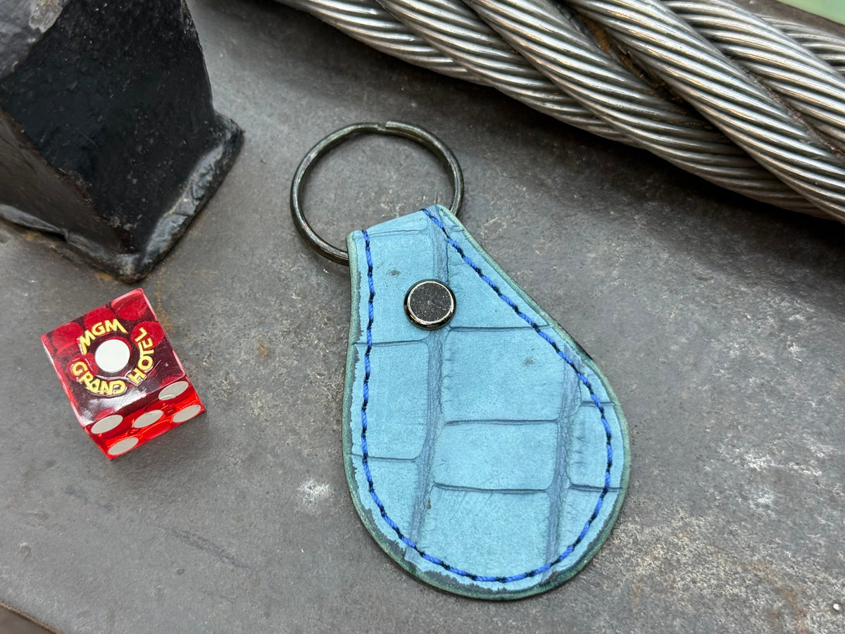 Teardrop Leather Key Fob - Nubuck SkyBlu Alligator - Anvil Customs